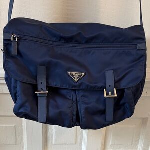 Authentic Prada Vela Dark Blue Messenger Bag